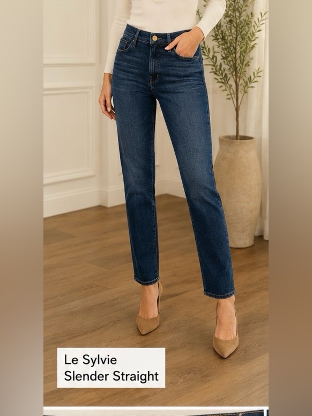 FRAME LE SYLVIE SLENDER STRAIGHT DARK WASH JEANS (27)